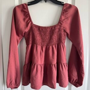 Paper Crane Smocked Square-Neck Peplum Top - Rose